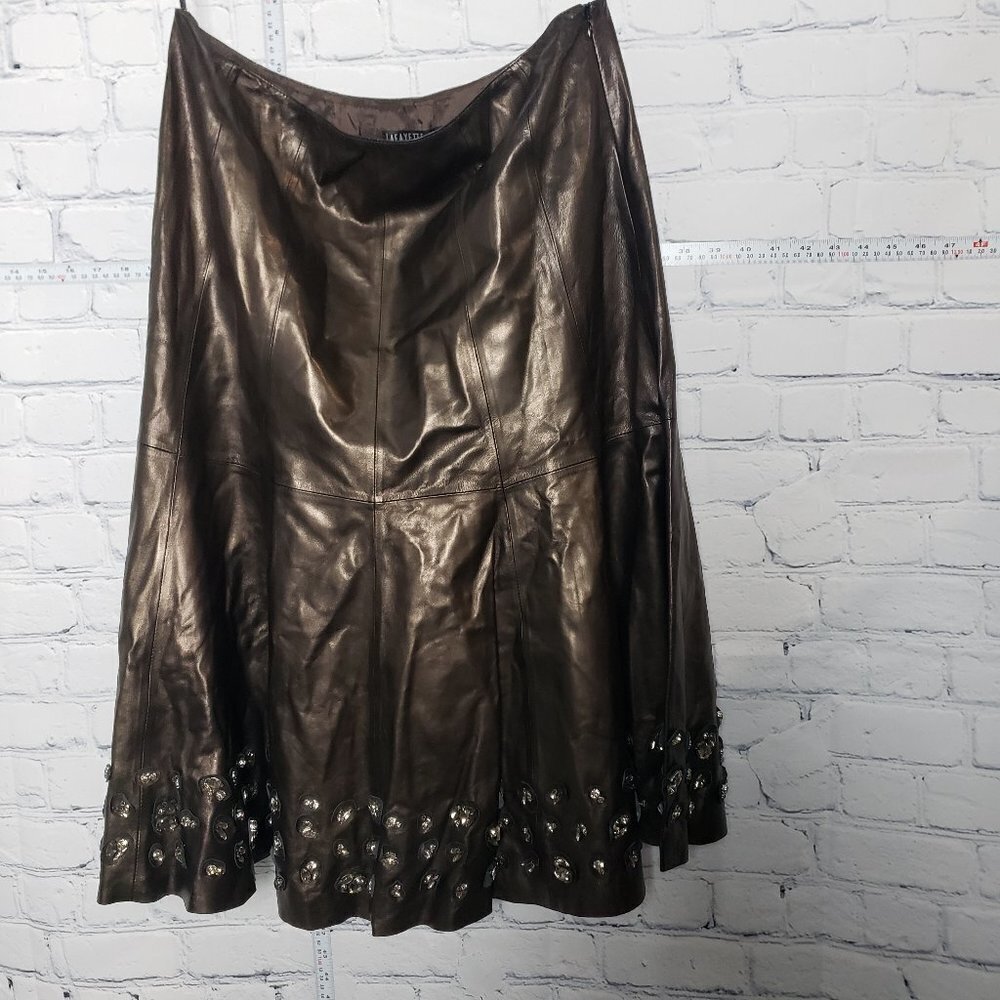 Lafayette 148 New York 100% Leather Skirt Embellished with Rhinestones NWT sz 12